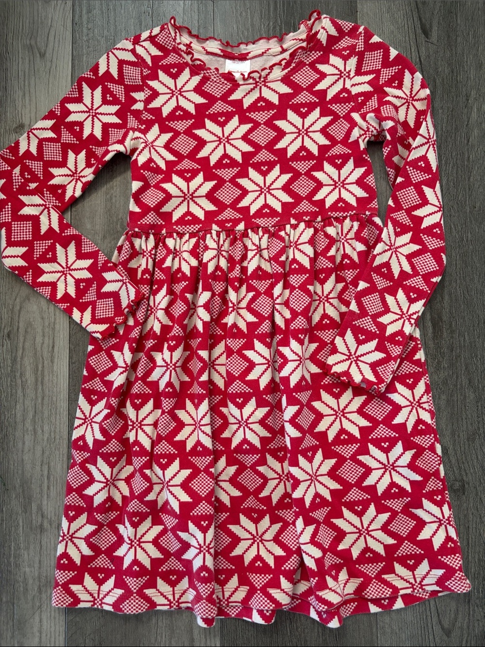 Hanna Andersson Red & White Star-Print Fair Isle Long Sleeve Dress - 130cm, US 8